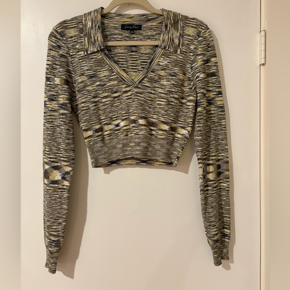 Green Heather Stripe Sweater Crop Top
